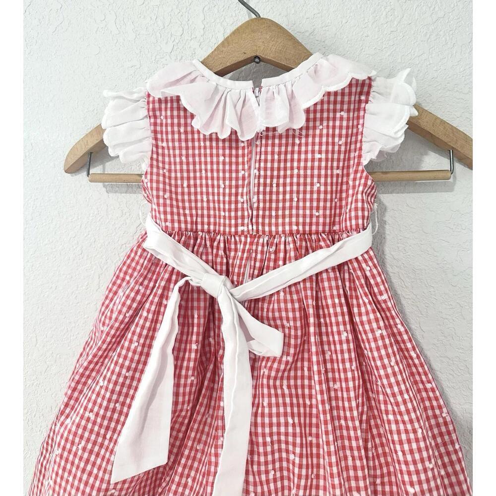 Vintage Sylvia White Toddler Girls Dress Red and White Gingham Zipper Ruffles 2T - Picture 7 of 15